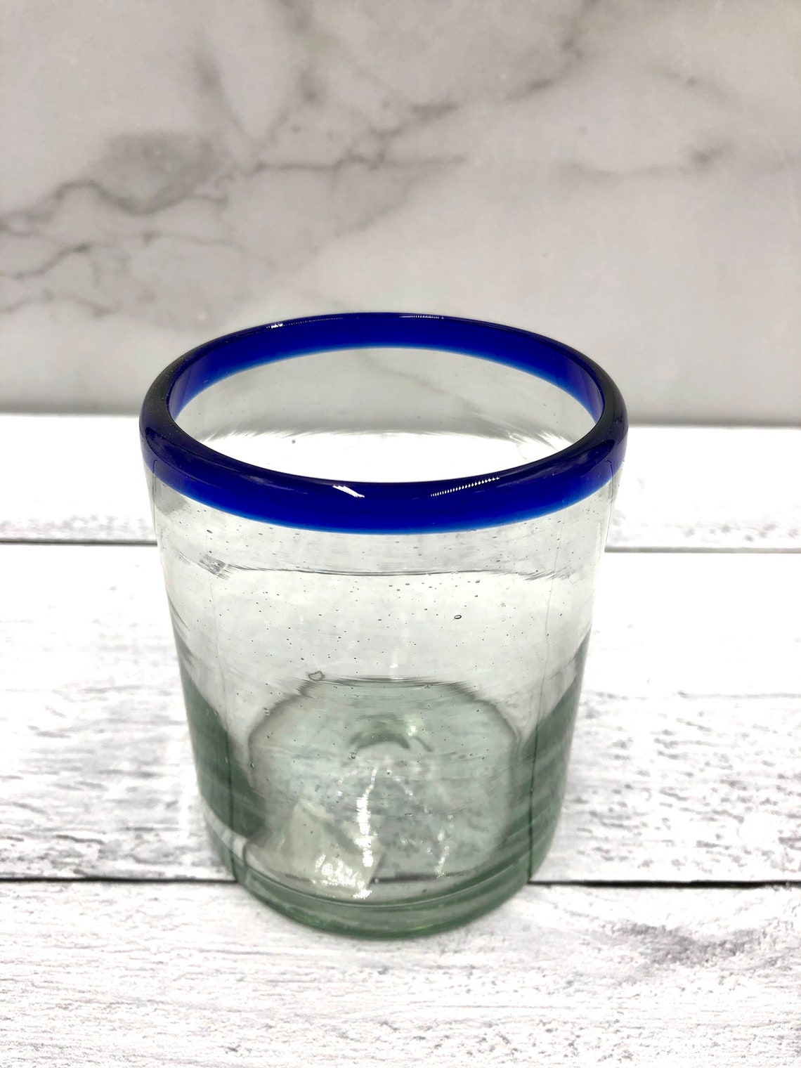 Mexican Hand Blown Glassware Cobalt Blue Rim Original Rocks Etsy