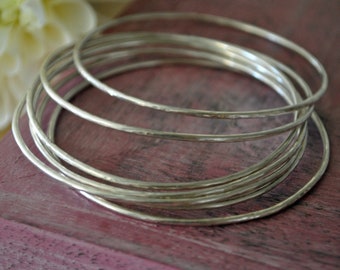 Sterling Silver Stacking Bangle Bracelets, Hammered Sterling Silver Bracelets, Bracelet Set, Bangle Set, Bohemian Jewelry, Gift for Her