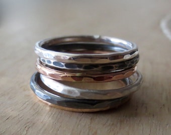 Hammered Stacking Band Ring: Sterling Silver, Gold, Rose Gold