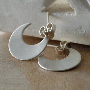 Sterling Silver Crescent Moon Huggie Earrings: 16mm Minimalist Hoops