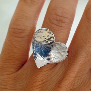 Large Hammered Silver Heart Statement Ring