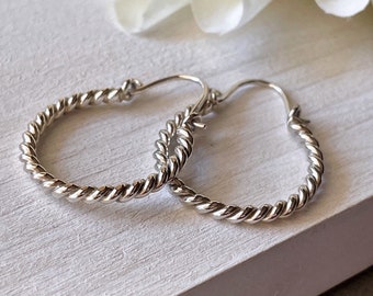 Sterling Silver Twisted Rope Hoop Earrings, Medium Hoop Earrings, Handmade Artisan Earrings, Classic Hoop Earrings, Everyday Hoops