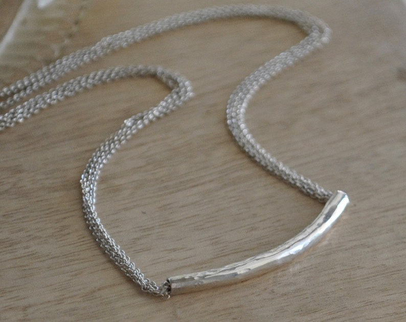 Hammered Silver Curved Tube Necklace Silver Bar Necklace Etsy