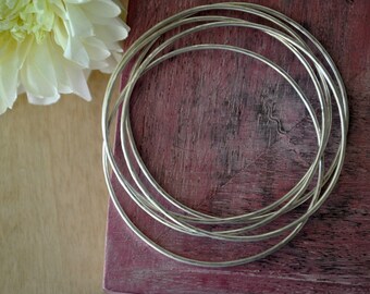 Hammered 925 Sterling Silver Bangle Set: Bohemian Stackable Bracelets