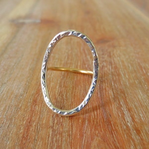 Hammered Sterling Silver Open Oval Ring: Gold Band Bohemian Jewelry