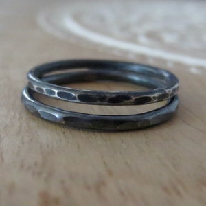 Oxidized Hammered Sterling Silver Ring: Rustic Unisex Band