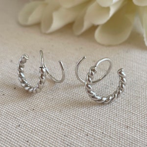 Single Piercing Silver Double Hoop Earrings