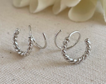Single Piercing Silver Double Hoop Earrings