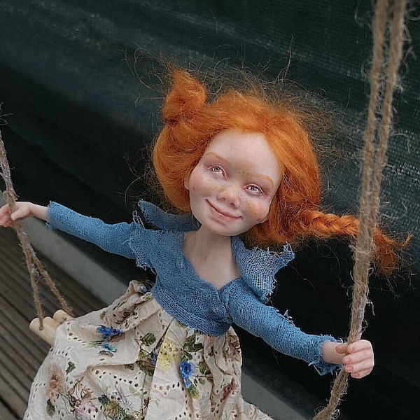 collectible, doll, OOAK, Artdoll.  Artist doll, On the swing, handmade