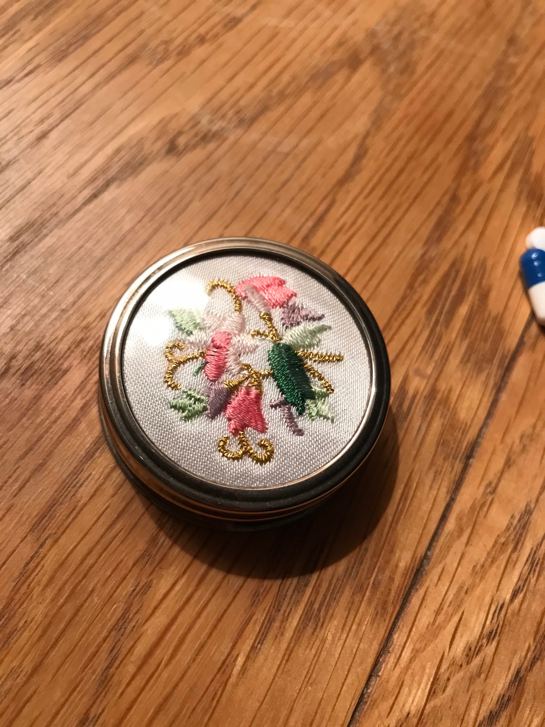 Vintage Embroidered /embroidery Pill Box Floral Etsy UK