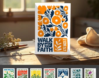 Christian Note Card Set - Mid-Century Abstract Floral - Folded Blank Greeting Cards - Uplifting Scripture and Christian Quotes w/envelopes