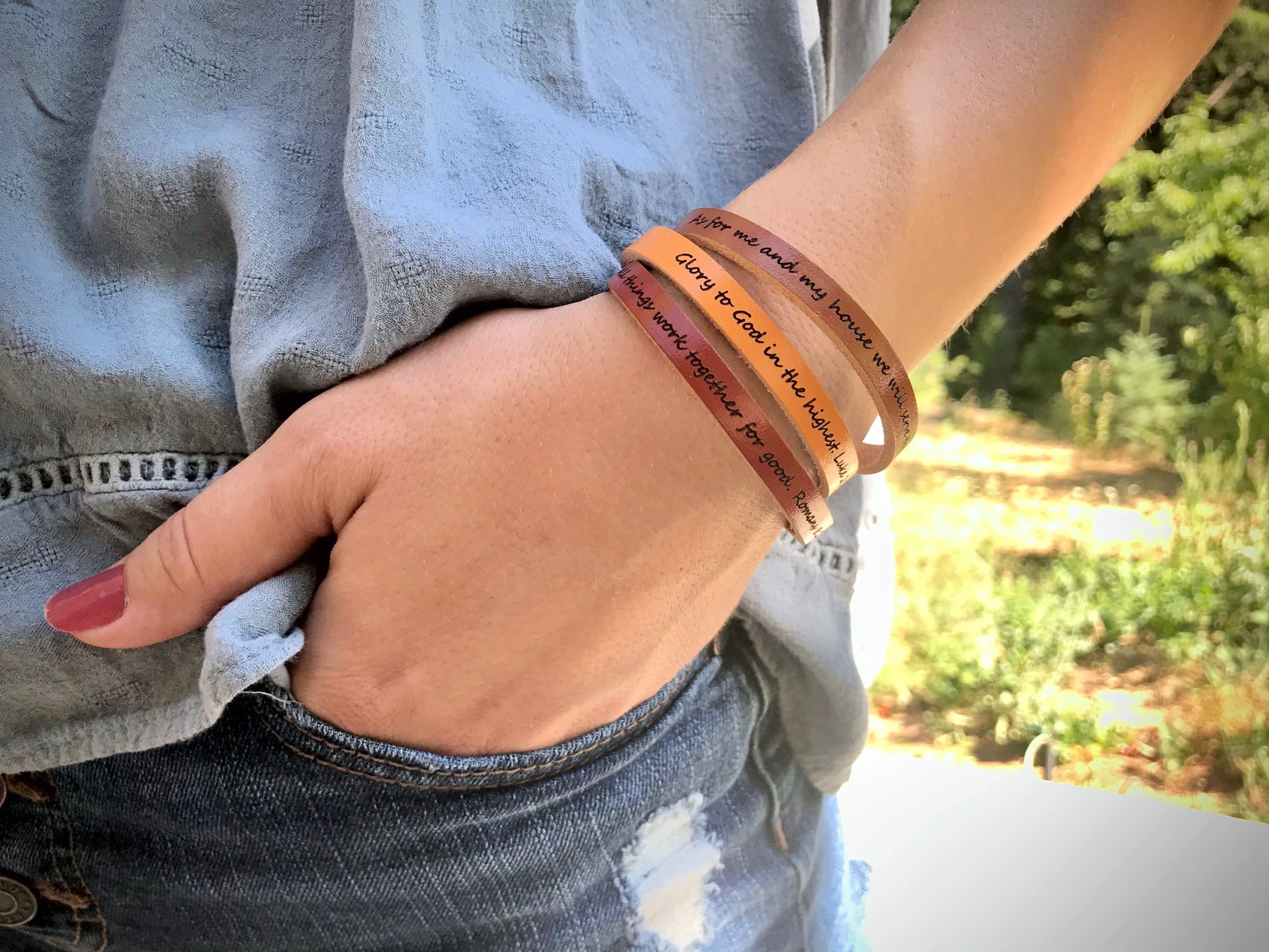 SKINNY LEATHER BRACELET Psalm 23 1 2 Engraved Adjustable Etsy