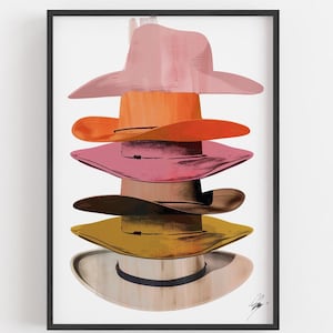 Stacked Cowboy Hats Art Print: Modern Neutral Southwestern Decor