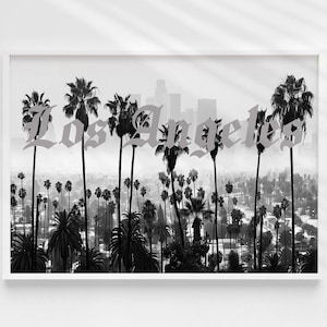 City of Angels Black and White Palm Tree Skyline Art Print, Los Angeles Wall Decor, Minimalist Cityscape Photography, California Aesthetic