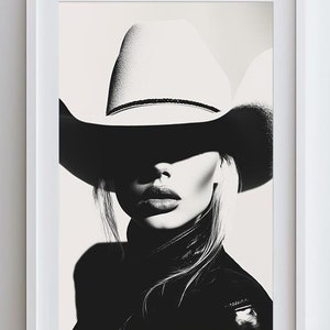 Cowgirl Portrait Print: Contrast Western Art, Modern Southern Decor