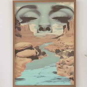 Surreal Desert Collage Print: Feminine Southwestern Landscape Art