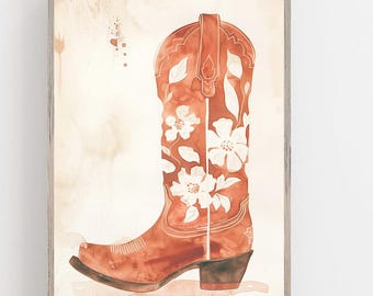 Floral Cowboy Boot Watercolor Art Print: Southwestern Wall Decor
