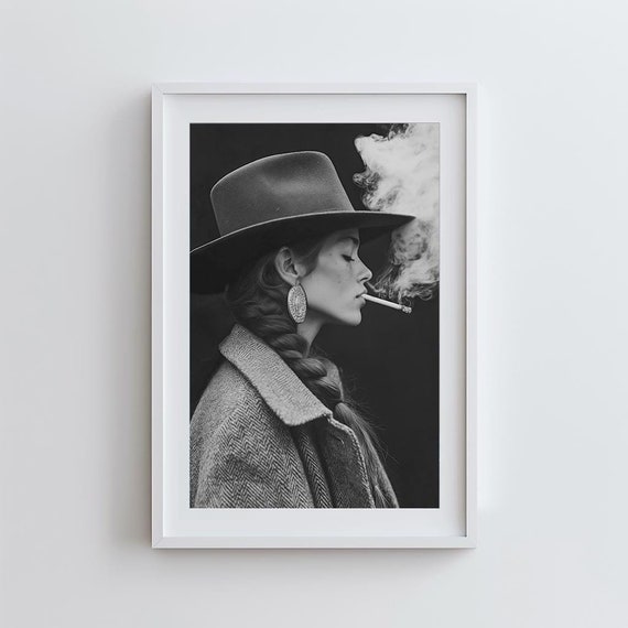 Western Noir Print: Vintage Cowgirl Art, Southern Decor