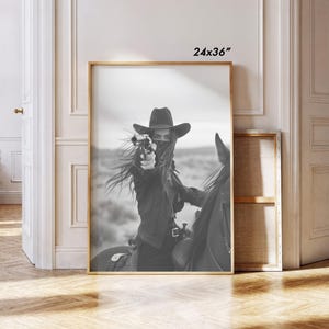 Bandit Queen Cowgirl Art Print: Black and White Western Horse Rider Giclee image 3