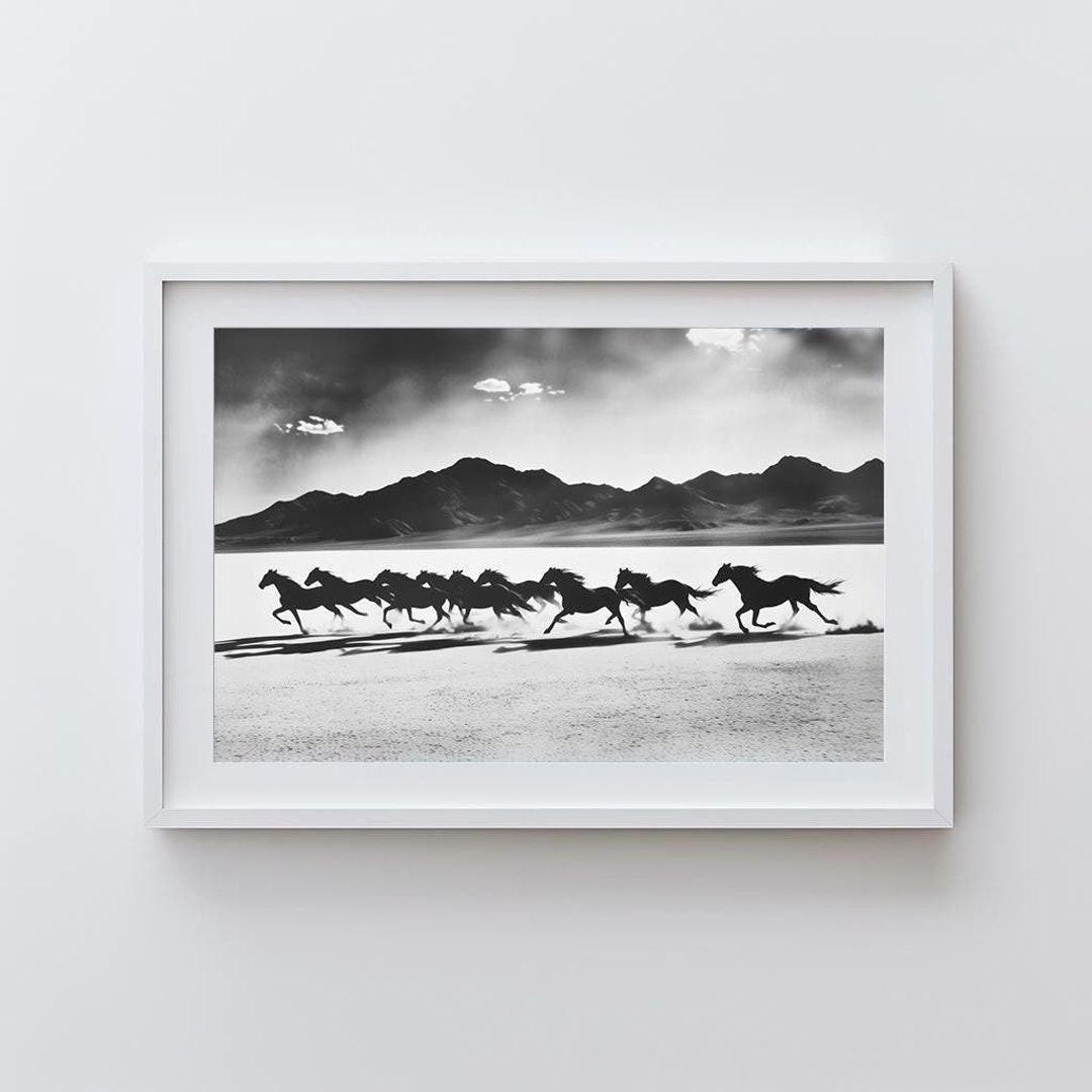 Wild Horses Art Print: Black and White Desert Landscape - Etsy