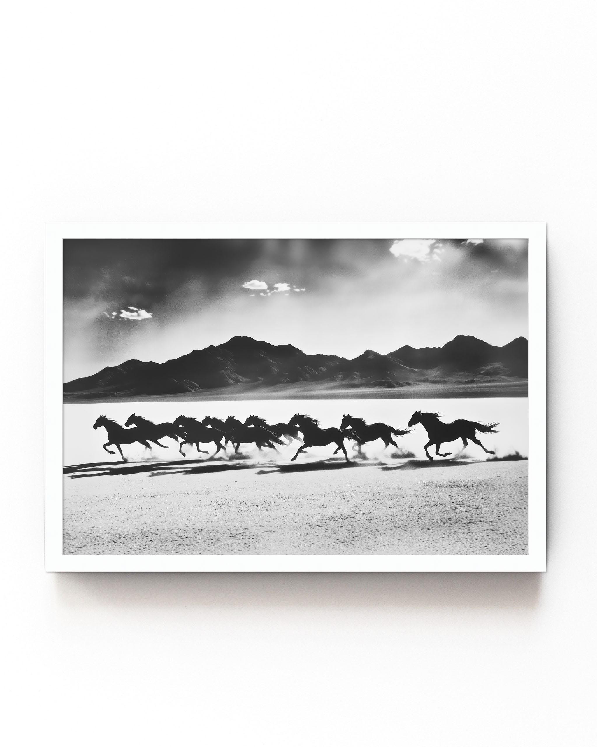 Wild Horses Art Print: Black and White Desert Landscape - Etsy