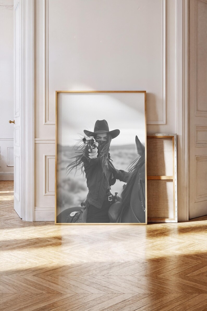 Bandit Queen Cowgirl Art Print: Black and White Western Horse Rider Giclee image 15