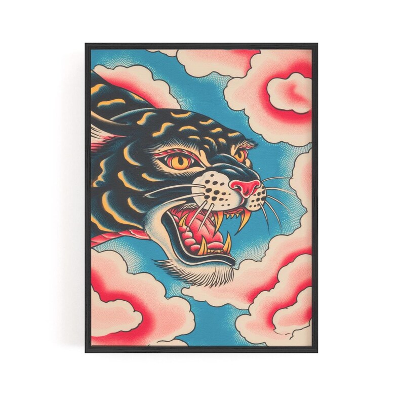 Panther Tattoo Art Print I: Neo Traditional Flash Tattoo Style Bold Wall Decor image 2