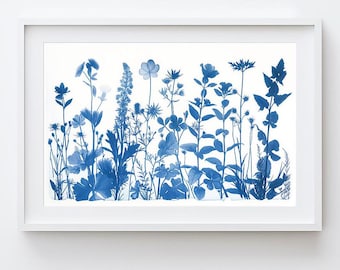 Cyanotype Wildflower Print: Botanical Blue Nature Art