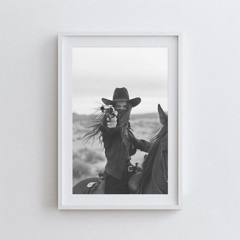 Bandit Queen Cowgirl Art Print: Black and White Western Horse Rider Giclee image 11