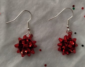 Christmas bow earrings - Holiday earrings - Gift bow