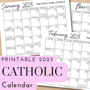2025 Printable Catholic Monthly Calendar | Liturgical Calendar with Feast Days | Downloadable .PDF | Novus Ordo Calendar