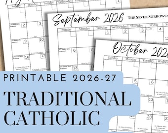 2026-2027 Academic Traditional Catholic Monthly Calendar | Printable Liturgical Planner | Digital Download