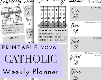 Printable 2026 Weekly Catholic Planner | Liturgical Calendar | Downloadable .PDF