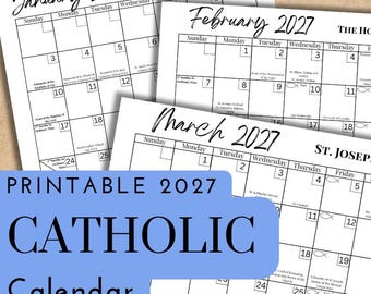 Printable 2027 Catholic Calendar | Liturgical Planner with Feast Days |  .PDF Download