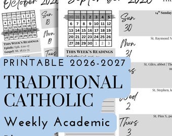 2026-2027 Printable Traditional Catholic Academic Weekly Planner