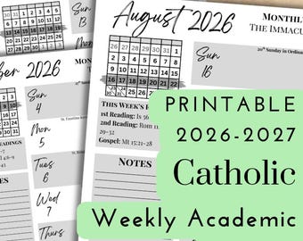 Printable 2026-2027 Catholic Academic Weekly Planner | Digital Liturgical Calendar Download