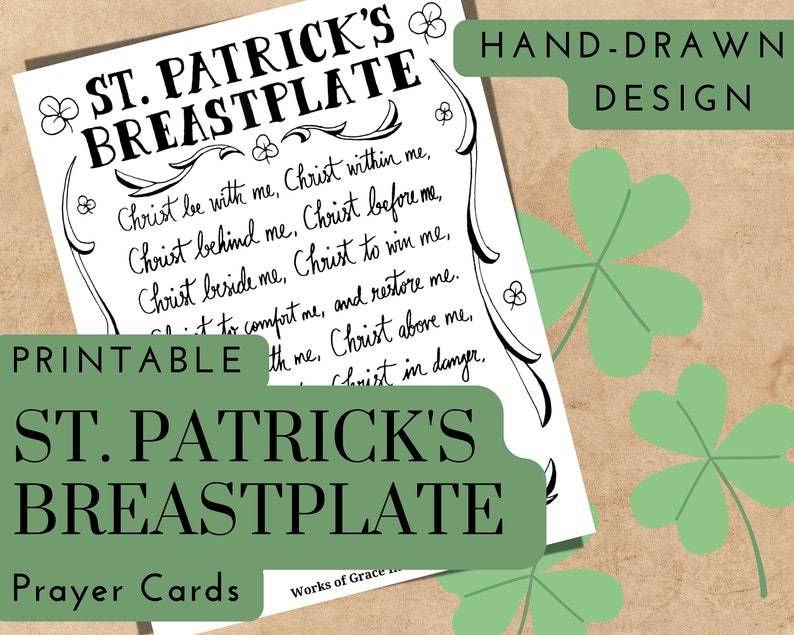 Printable St. Patrick's Breastplate Prayer Cards Downloadable .PDF St