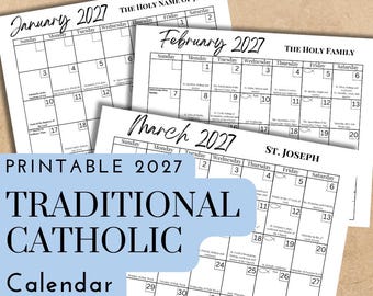 Printable 2027 Traditional Catholic Calendar | Liturgical Planner with Feast Days (Downloadable PDF)