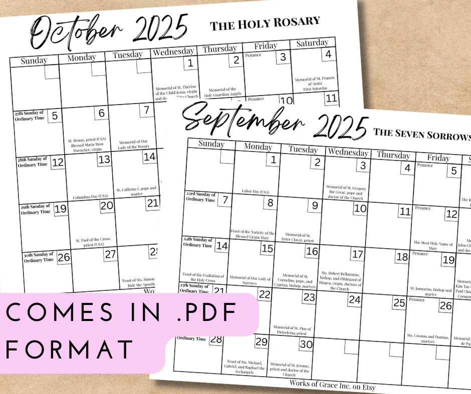 2025 Printable Catholic Monthly Calendar Liturgical Calendar With