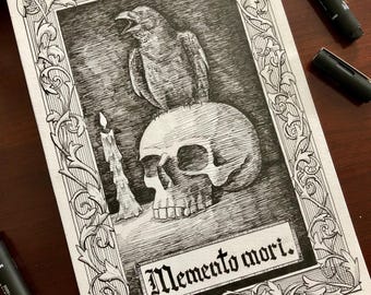 Memento Mori | Pen and Ink Art Print | Spooky Matte Poster