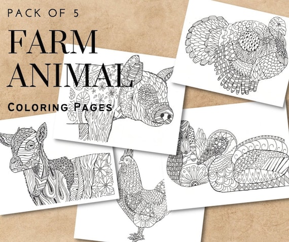 Multi-pack Farm Animal Coloring Pages Adult Coloring Pages - Etsy