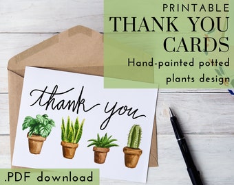 Printable Thank You Cards | Potted Plants Design | .PDF Download