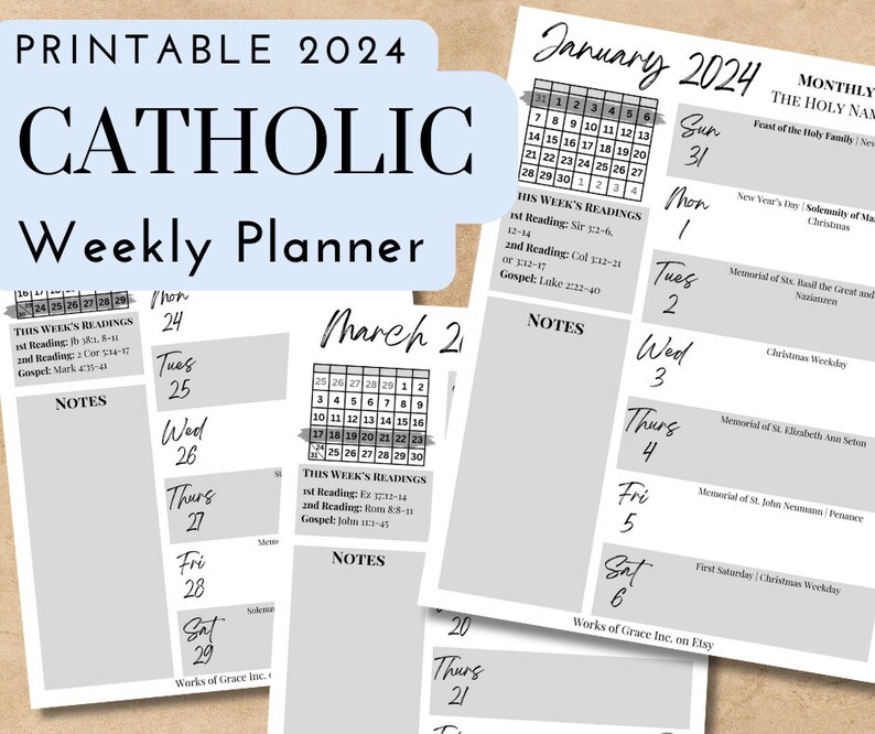 Printable 2024 Catholic Weekly Planner Downloadable .PDF File Catholic ...