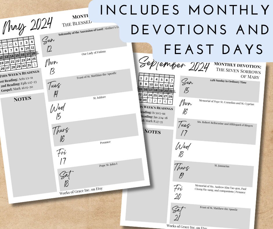 Printable 2024 Catholic Weekly Planner Downloadable .PDF File Catholic