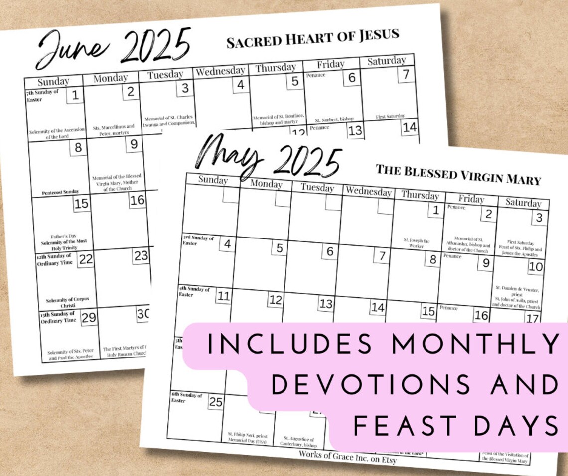 2025 Printable Catholic Monthly Calendar Liturgical Calendar With Feast