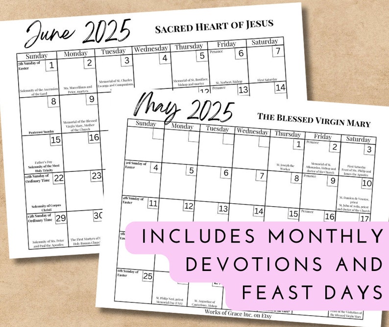2025 Printable Catholic Monthly Calendar Liturgical Calendar With Feast Days Downloadable .PDF