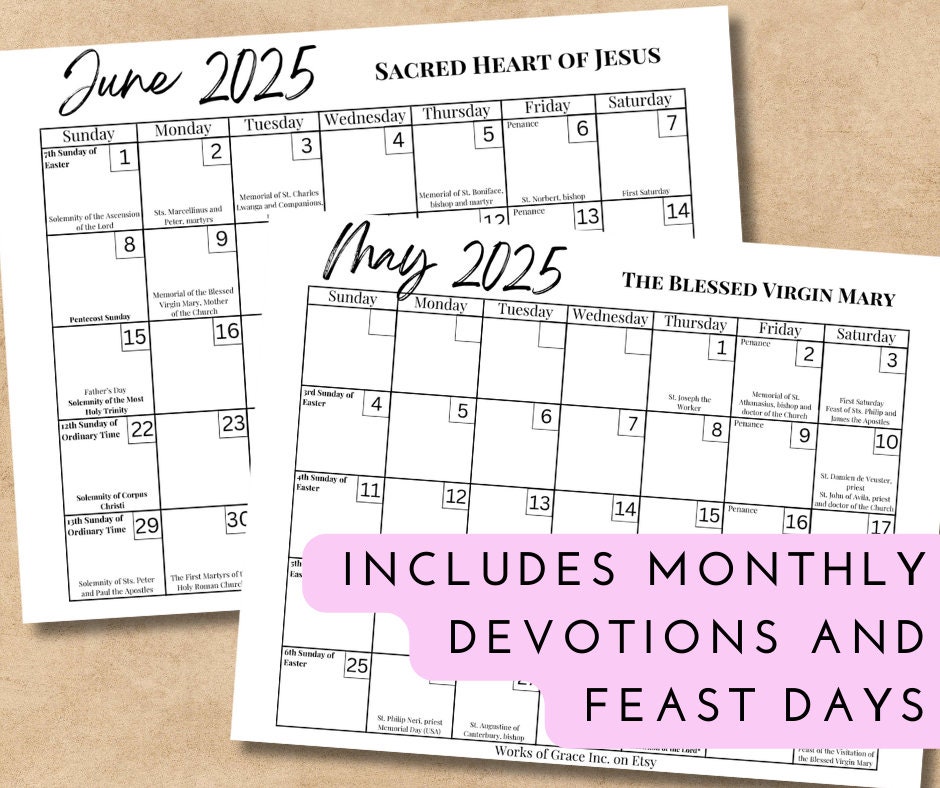 2025 Printable Catholic Monthly Calendar Liturgical Calendar With Feast