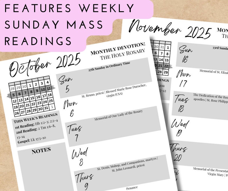 2025 Printable Catholic Weekly Calendar Weekly Planner Liturgical