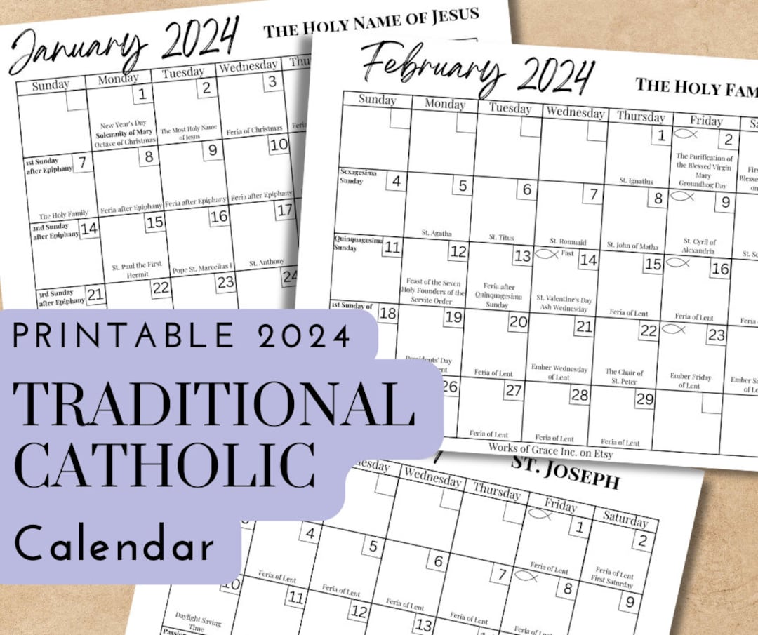 Printable Traditional Catholic 2024 Calendar Downloadable Etsy