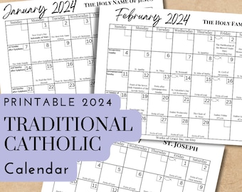 Printable Traditional Catholic 2024 Calendar | Downloadable .PDF File | Catholic Liturgical Calendar with Feast Days | TLM Calendar